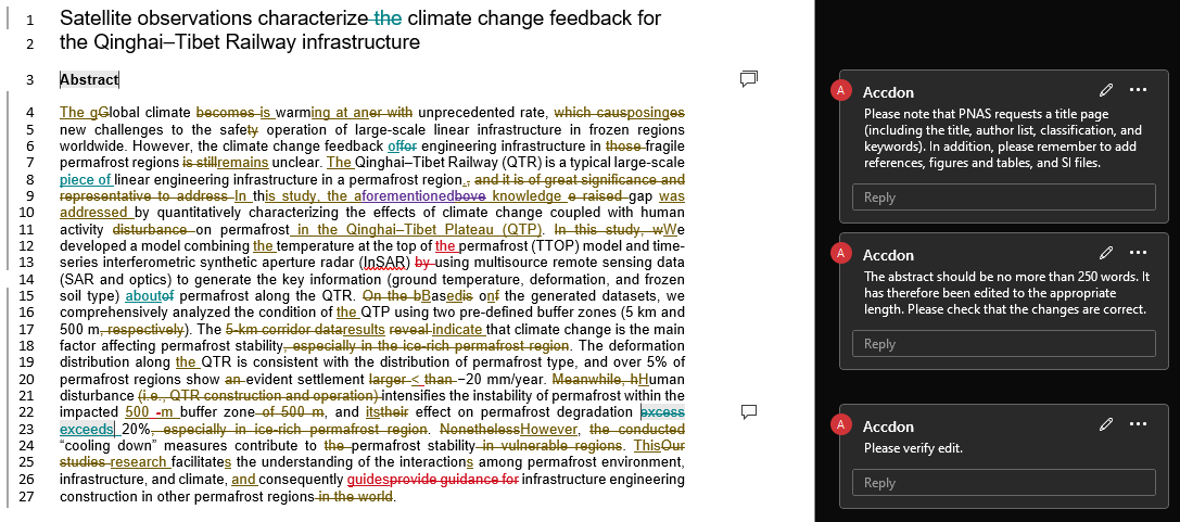 LetPub Language Editing Sample, Satellite Observations Characterize Climate Change Feedback for the Qinghai-Tibet Railway Infrastructure